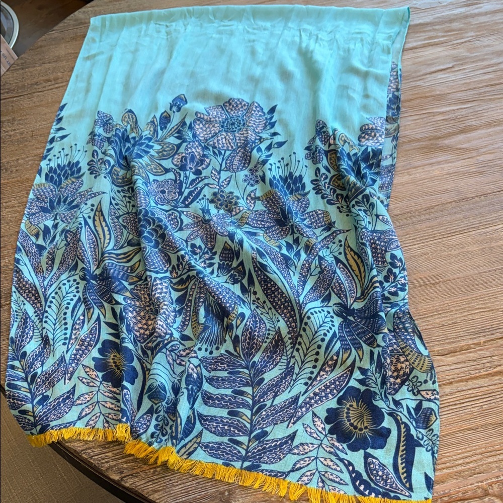 Lands' End Blue and Yellow Beautiful Floral Scarf 66” - Picture 3 of 8